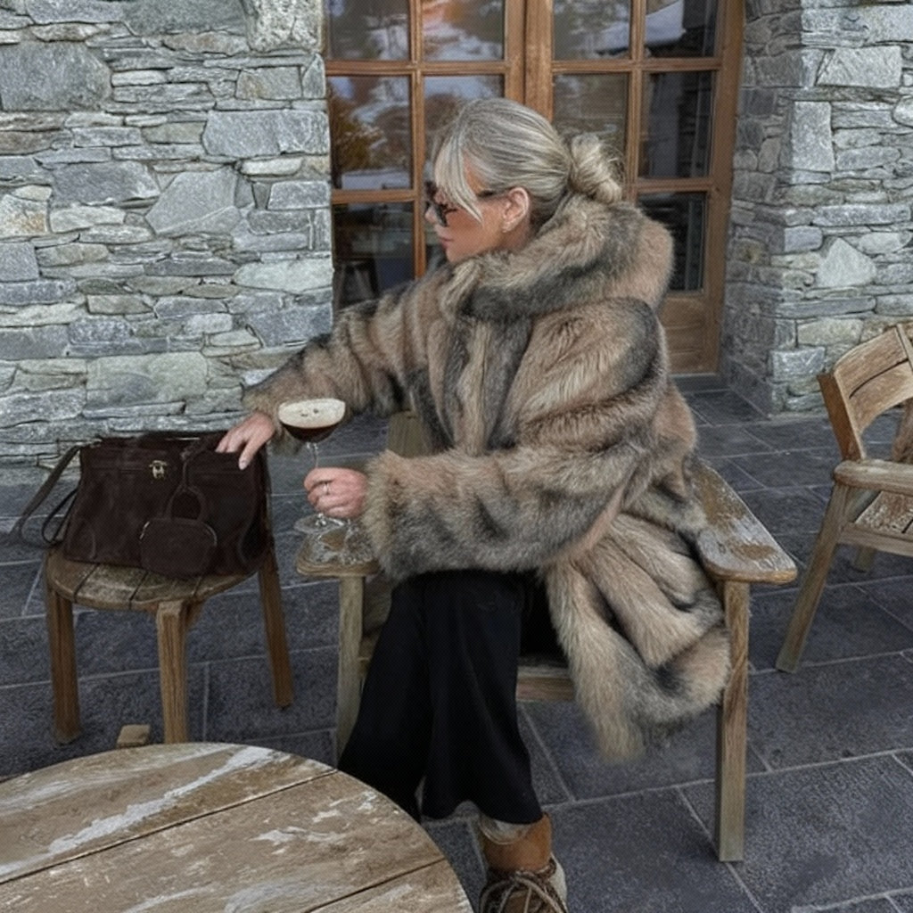 Marquessa Hooded Plush Faux Fur Coat – Women’s Long Luxury Faux Fur Winter Jacket with Oversized Hood