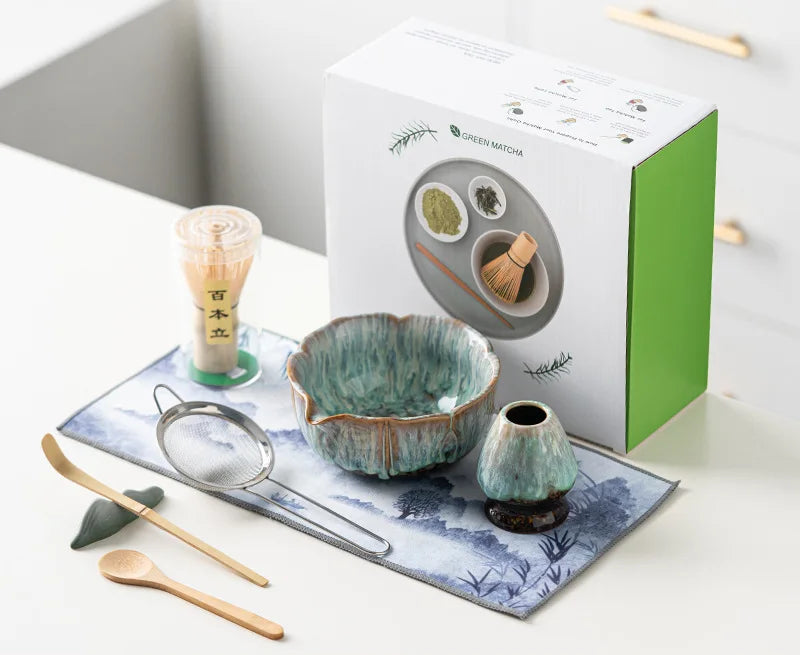 Lotus Matcha Gift Set – Traditional 8 Piece Japanese Matcha Tea Set with Bowl, Whisk, Scoop & Accessories