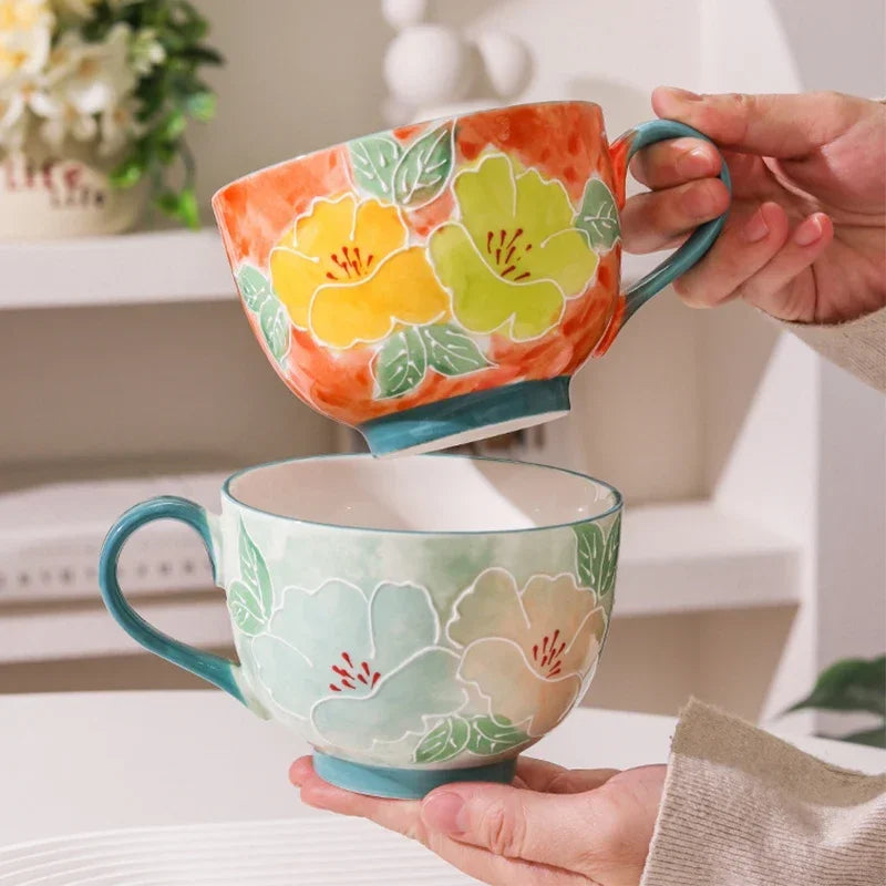 Summer Bloom Hand-Painted Ceramic Tea & Coffee Mug – 500ml