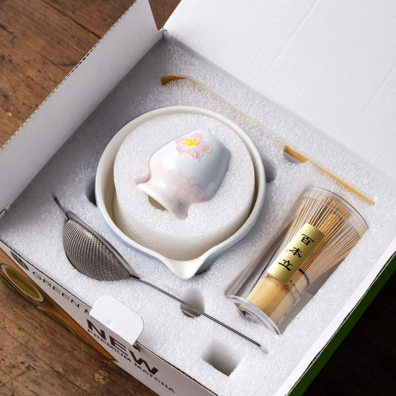 Sakura Bloom Matcha Making Set – 5-Piece Japanese Matcha Tea Bowl & Whisk Kit with Bamboo Scoop, Sifter & Holder