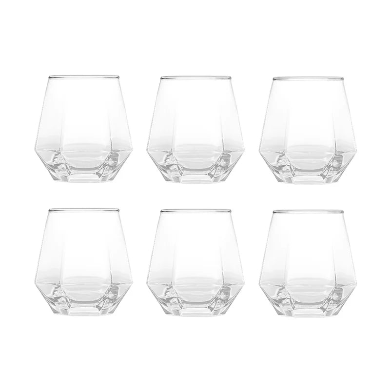 Cavero Glass Tumbler 6 Piece Set – Textured Drinking Glasses with Decorative Rim