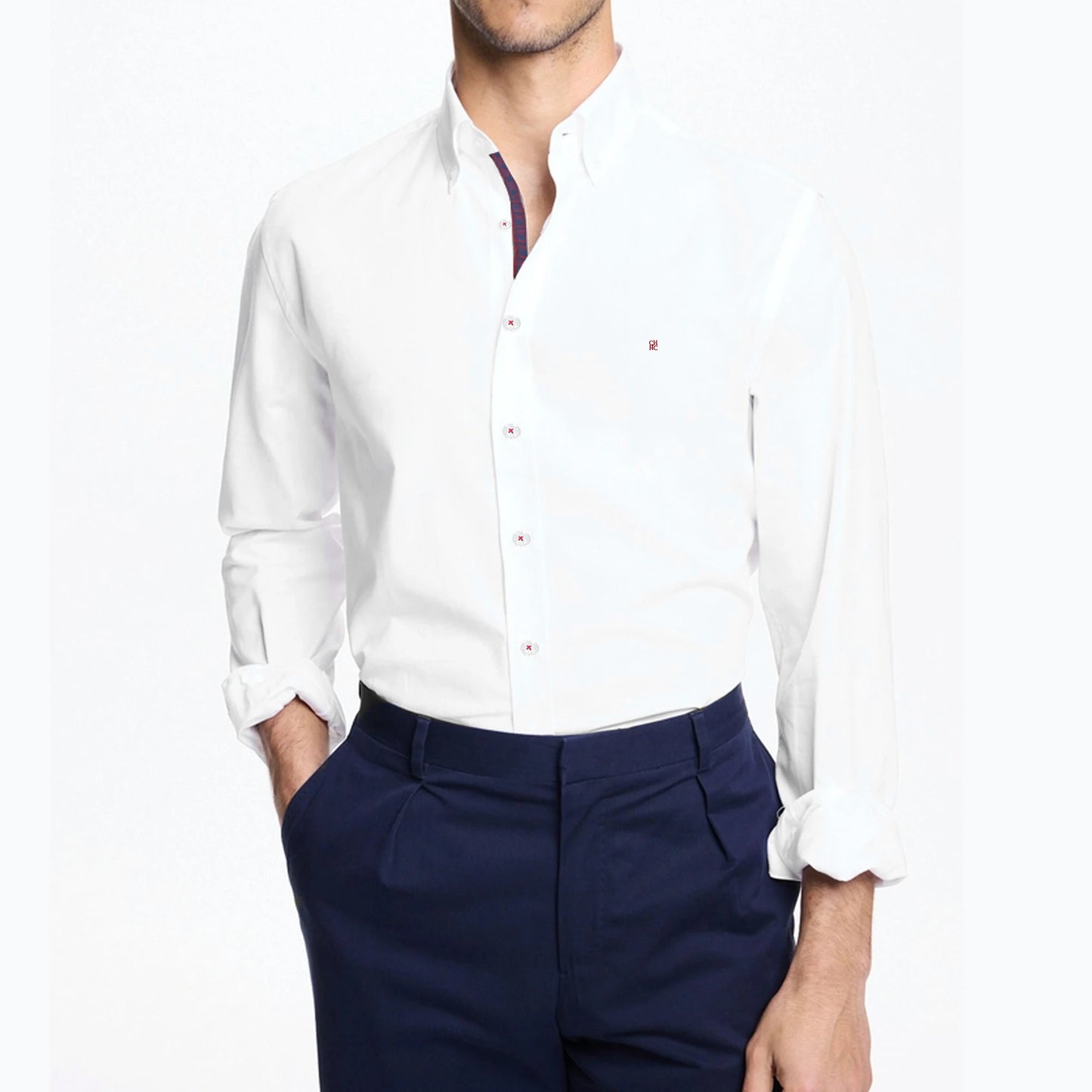 Men's Classic White Button-Down Long Sleeve Shirt