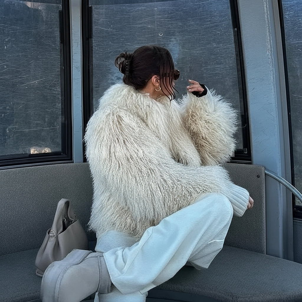 Calverra Shaggy Faux Fur Cropped Jacket – Women’s Luxury Fluffy Winter Coat and Statement Outerwear