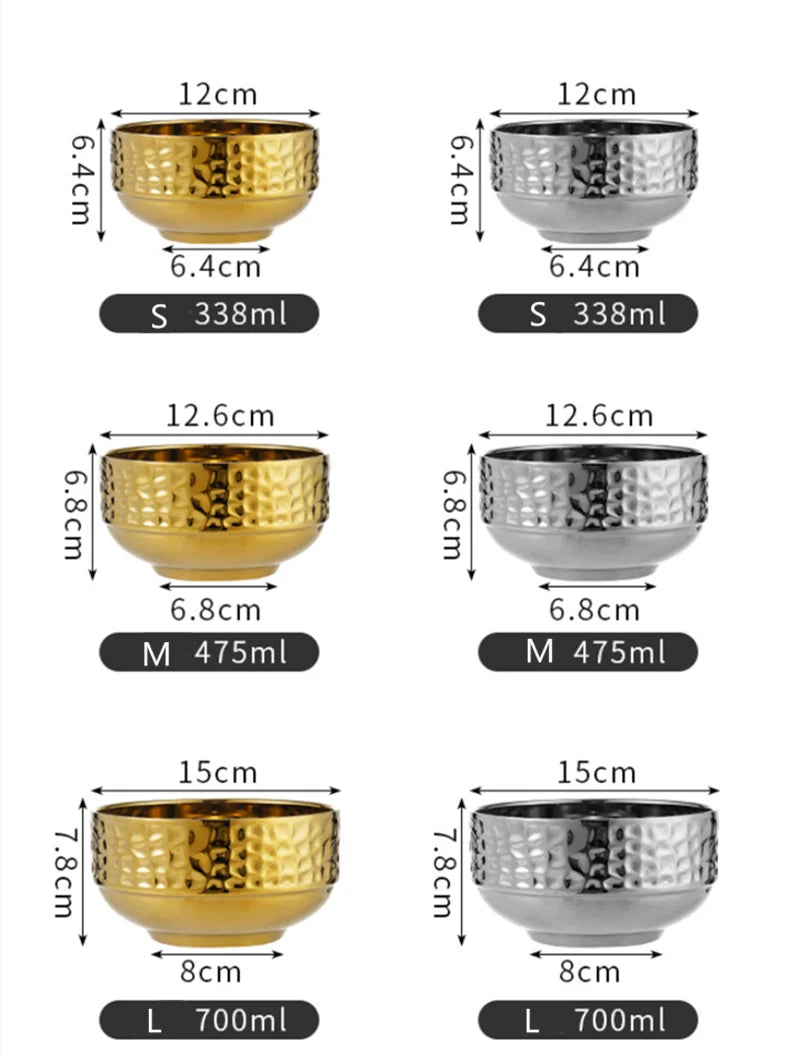Stainless Steel Double Wall Rice Bowl – Heat Resistant Soup, Ramen & Salad Bowl for Kitchen Dining