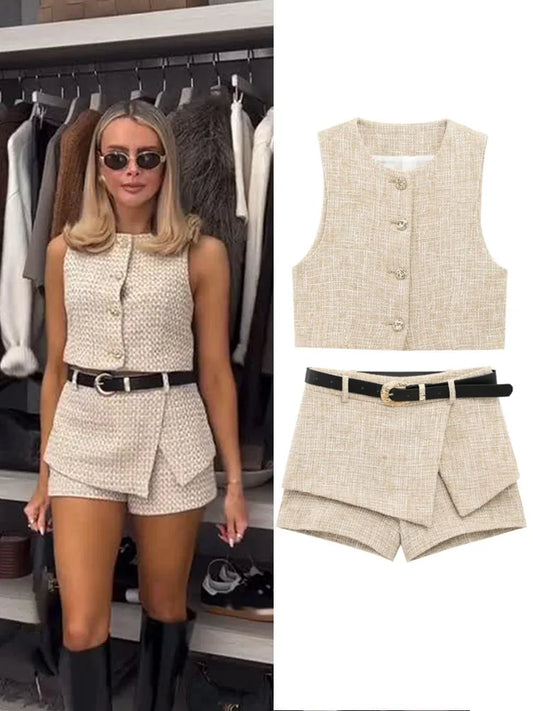 Lunara Tweed Skort Co-Ord Set – Elegant Cream or Black Two-Piece Outfit for Daytime Events & Occasionwear