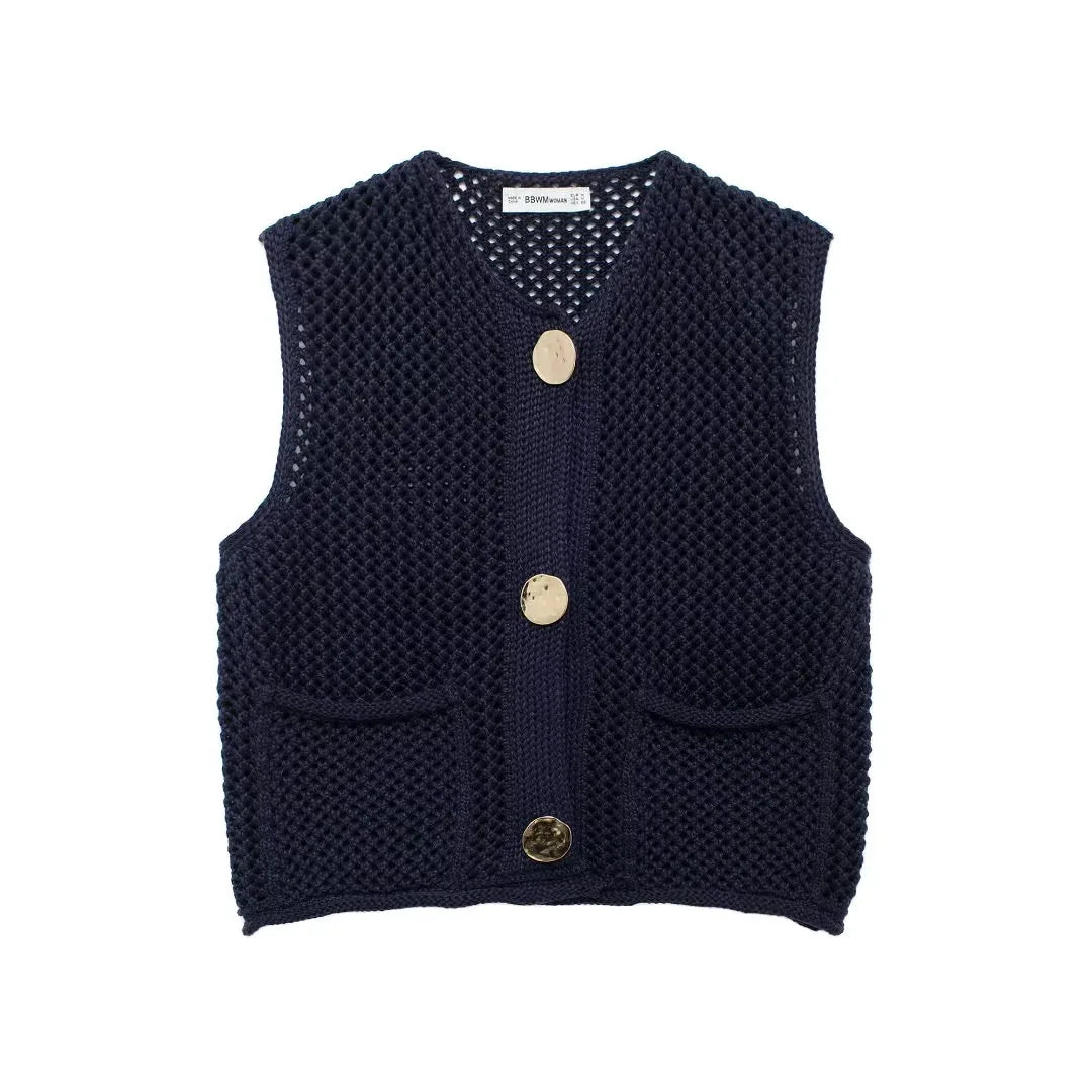 Elegant Knitted Sleeveless Vest with Button Details