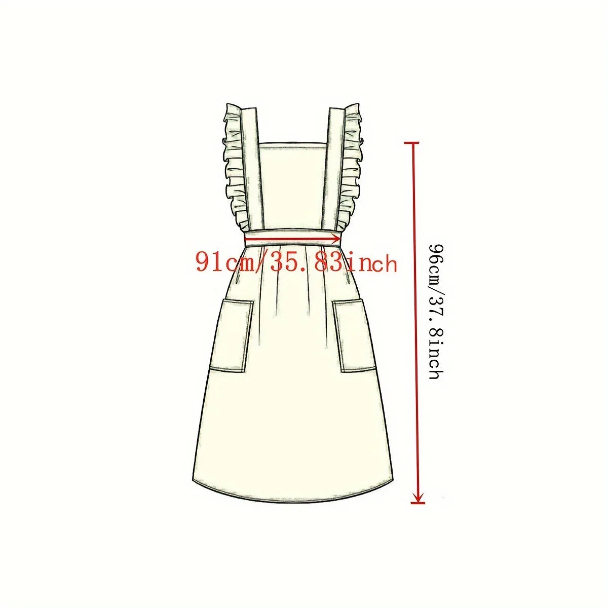Vintage Frill Apron Dress – Ruffle Strap Kitchen Apron with Pockets for Cooking, Baking & Cleaning