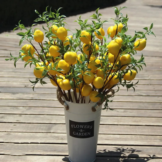 Citrus Grove Lemon Stem – Decorative Lemon Branch with Green Leaves for Vase Arrangements and Kitchen Styling