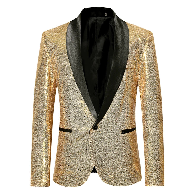 Keston Men’s Sequin Party Blazer – Shawl Lapel Single-Button Evening Jacket for Parties & Events