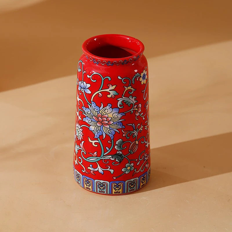 Seravelle Floral Ceramic Vase – Decorative Flower Vase for Living Room, Table Centrepiece & Home Décor (Red, Blue, Light Blue , Ivory & Yellow)