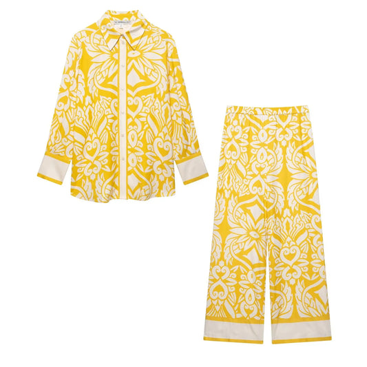 Solina Yellow Print Shirt and Wide-Leg Trouser Co-Ord Set – Bold Summer Two-Piece Holiday Outfit for Women
