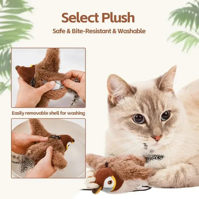 Interactive Rechargeable Cat Toy : Chirping Flapping Animals with Catnip