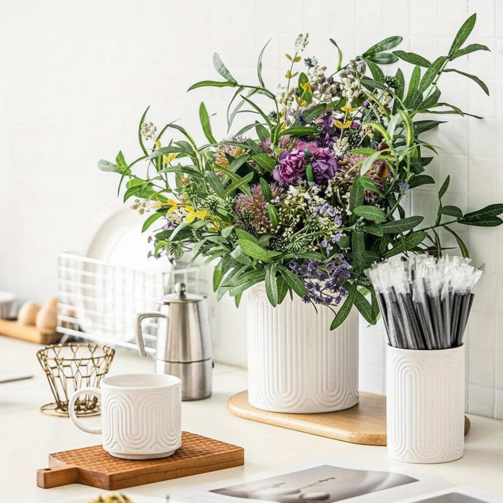 Linea Textured Ceramic Utensil Holder – Kitchen Counter Storage Jar