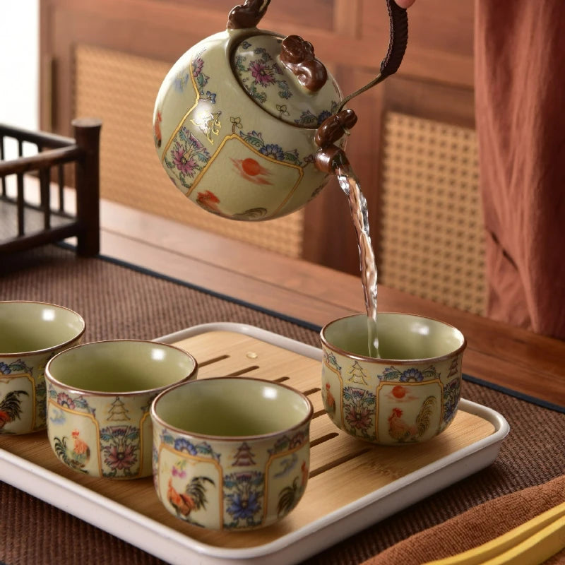 Willow Grove Travel Tea Set Collection – Ceramic Teapot and 4 Teacups Portable Tea Set with Case for Home, Gift and Outdoor Use