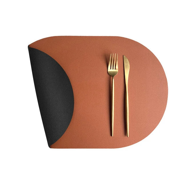 Hartwell Reversible Faux Leather Oval Table Mats – Double Sided Non Slip Washable Dining Placemats 4 Piece Set