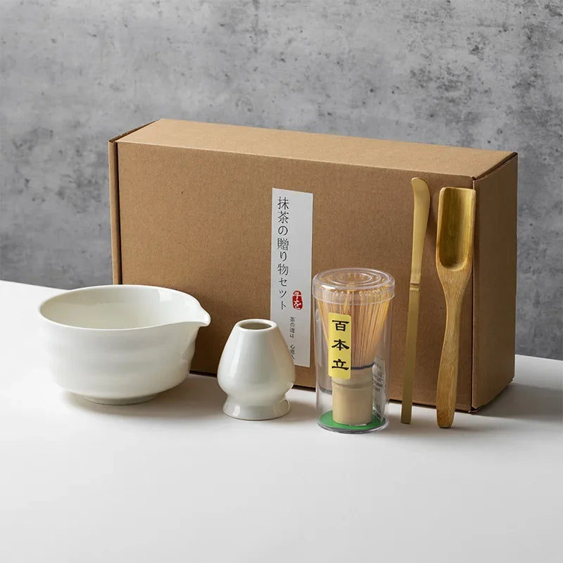 Matcha Tea Set with Ceramic Bowl & Bamboo Accessories – 4/5/6 Piece Traditional Japanese Matcha Kit in Sage Green
