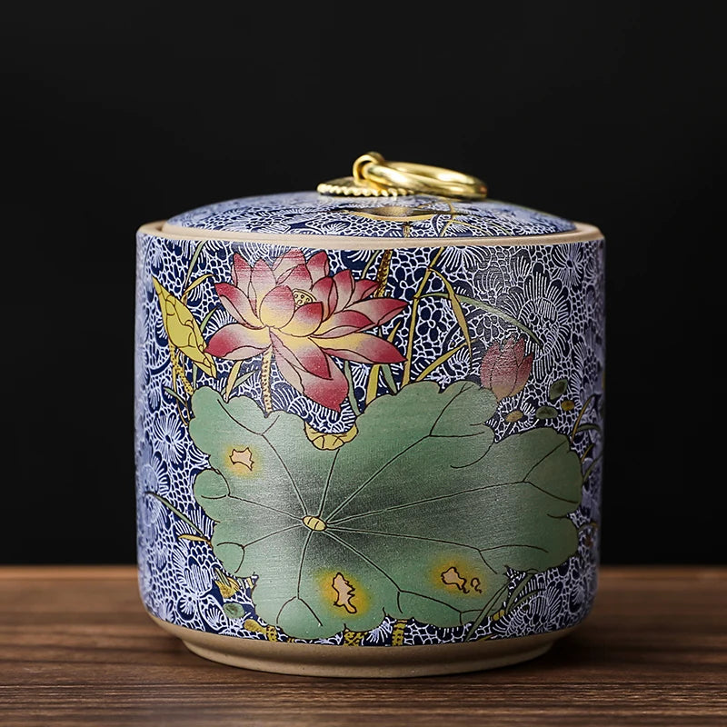 Meadow Ceramic Tea Caddy with Lid – Sealed Storage Jar