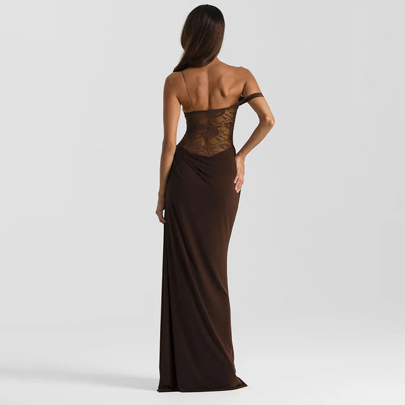 Olivara Strapless Lace Maxi Dress – Sheer Panel Evening Gown, Formal Occasion Dress & Wedding Guest Outfit