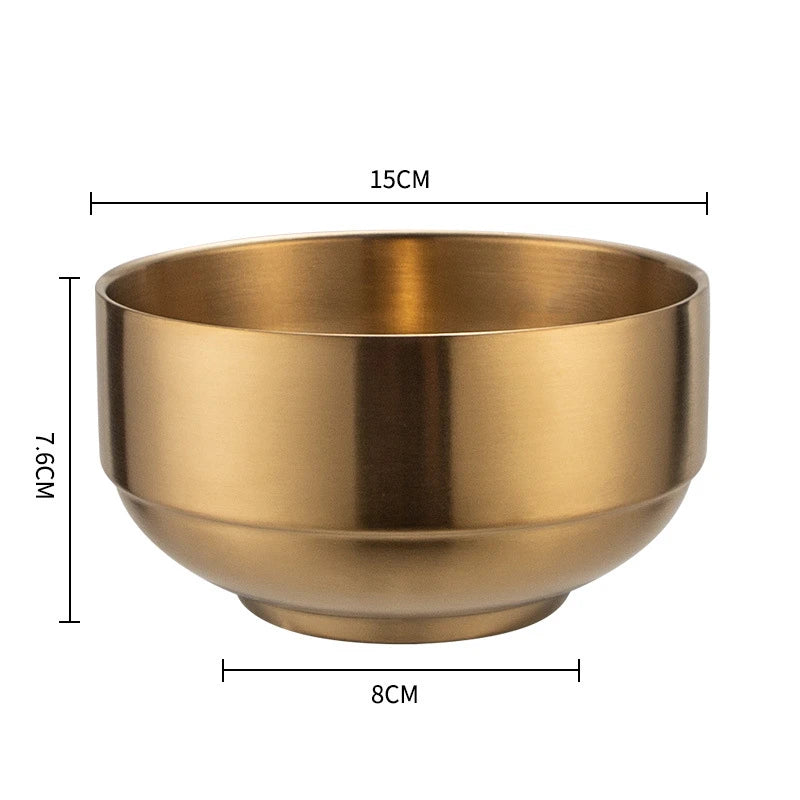 Stainless Steel Double Wall Rice Bowl – Heat Resistant Soup, Ramen & Salad Bowl for Kitchen Dining