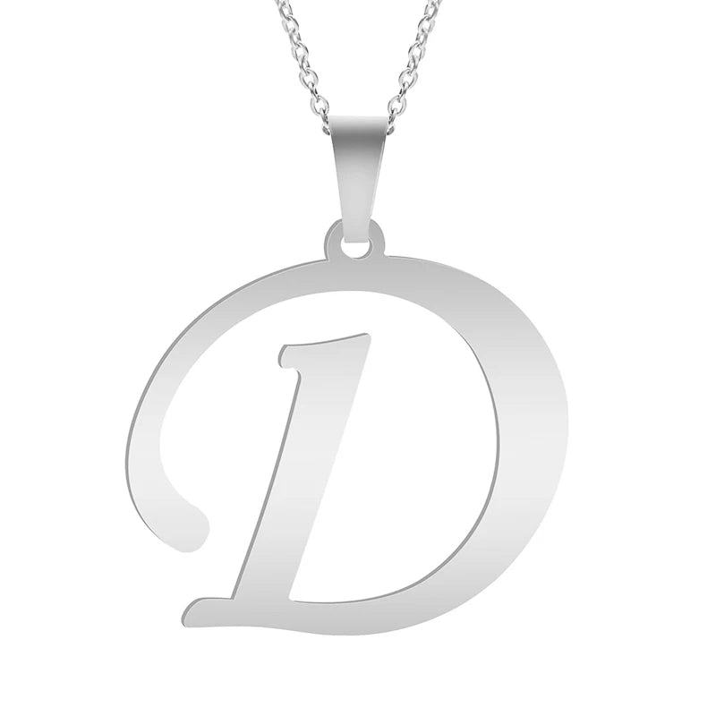 Stainless Steel Initial Necklace – Alphabet Letter Pendant Chain for Women and Men