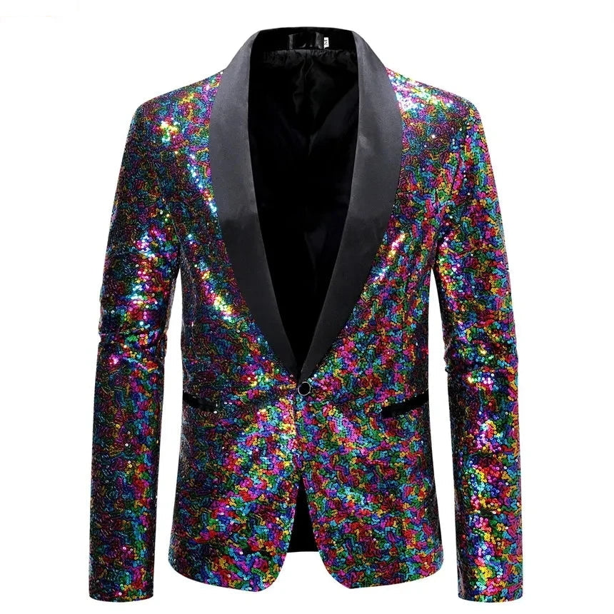 Keston Men’s Sequin Party Blazer – Shawl Lapel Single-Button Evening Jacket for Parties & Events