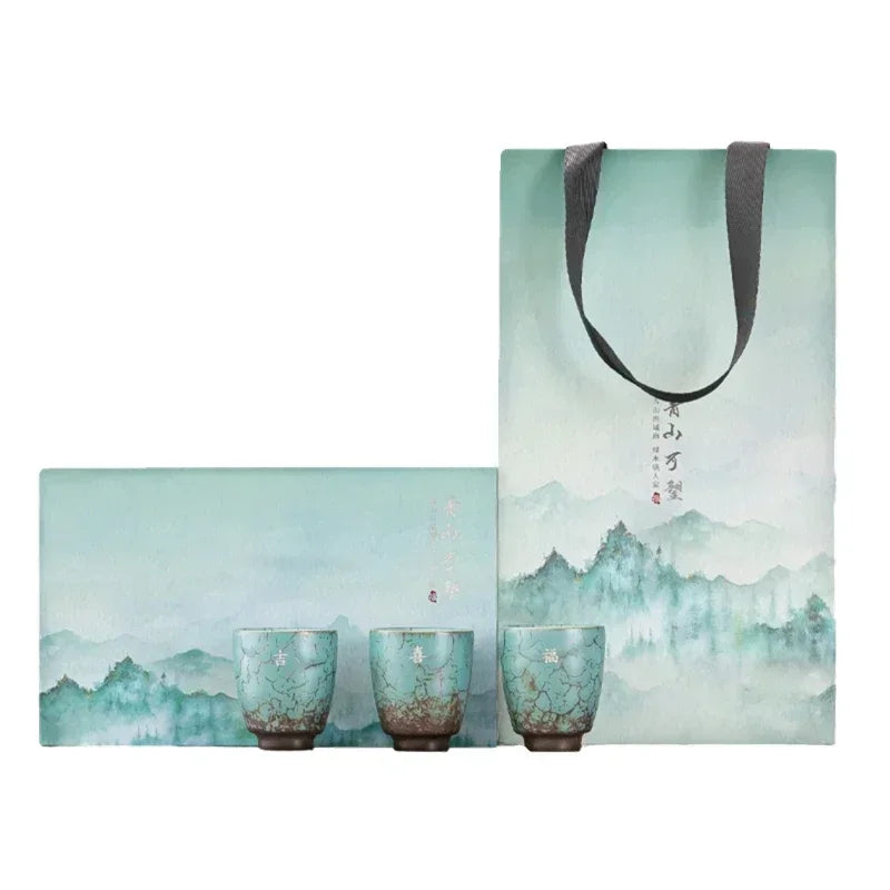 Seiryu Glazed Ceramic Tea Cup Gift Set – Espresso Cups with Gift Box for Coffee, Tea Serving and Modern Tableware