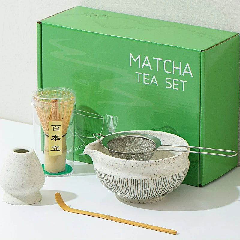 Yunari Japanese Matcha Tea Set – 5 Piece or 7 Piece Matcha Gift Set with Bamboo Whisk, Bowl and Sieve