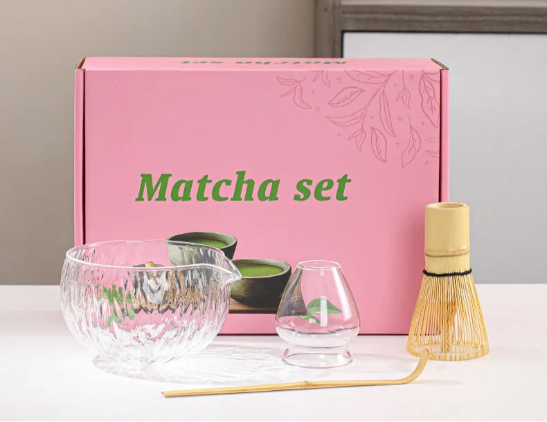 Glass Matcha Tea Set with Bamboo Whisk & Accessories – 4/5/7 Piece Japanese Gift Box