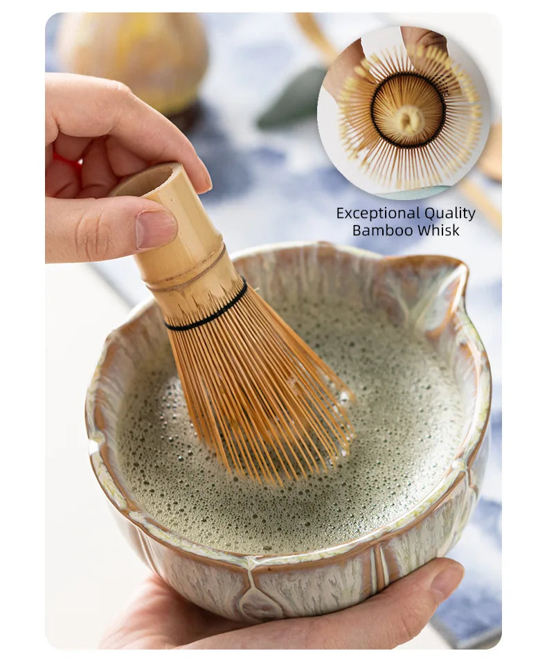 Lotus Matcha Gift Set – Traditional 8 Piece Japanese Matcha Tea Set with Bowl, Whisk, Scoop & Accessories