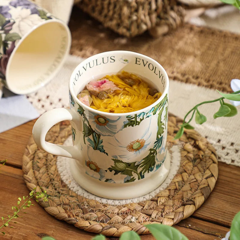 Blossom Pattern Coffee and Tea Mug – Ceramic Floral Cup 380ml Decorative Drinkware