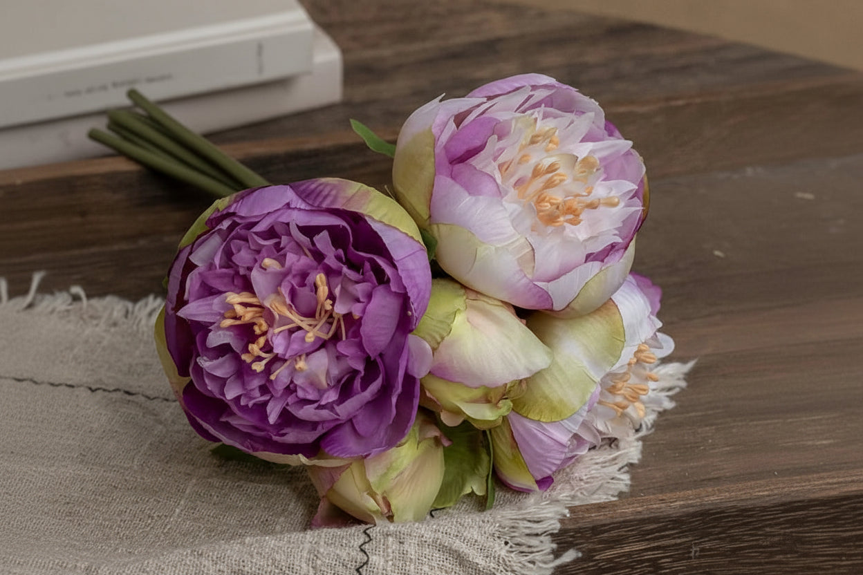Peony Bloom Bundle – Silk Faux Peony Flower Bouquet for Vase Arrangements, Wedding Flowers and Home Décor