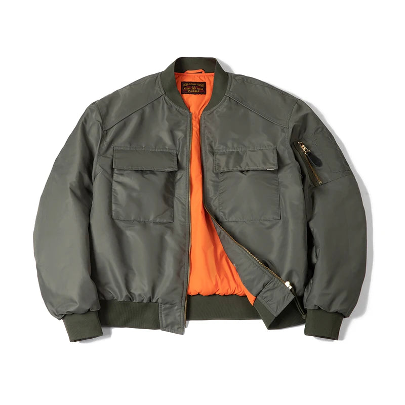 Kenswick Men’s MA1 Bomber Jacket – Classic Military Flight Jacket with Utility Pockets, Zip Front and Ribbed Trim