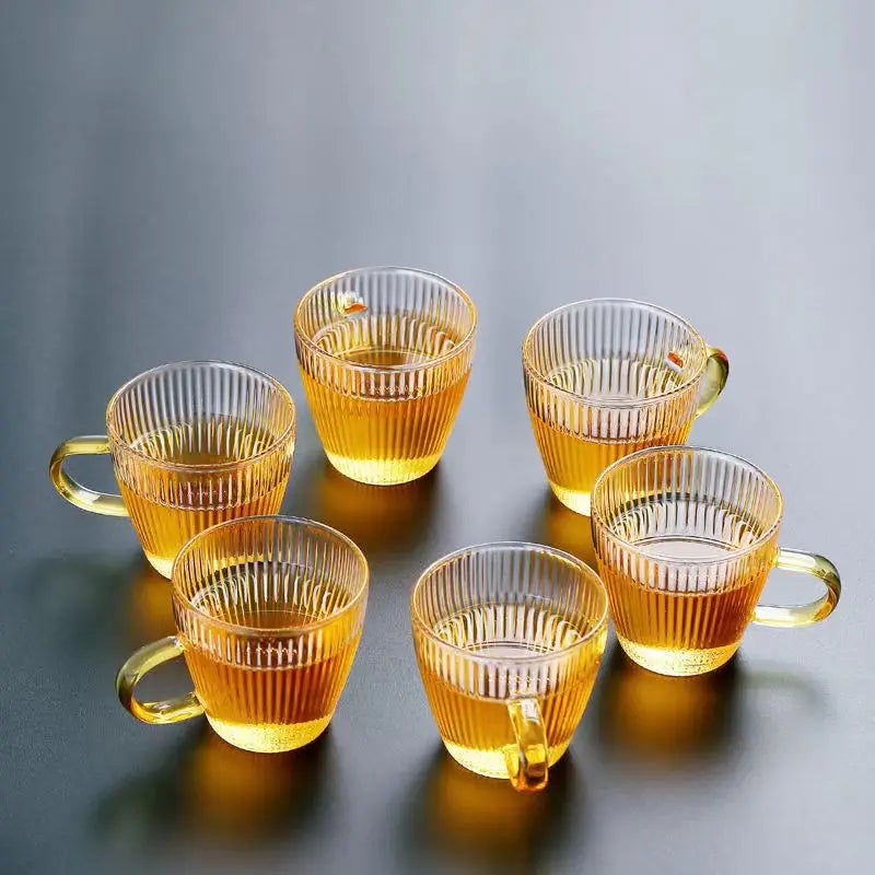 Ripple Glass Cup Set with Gold Handle – Elegant 1, 2 & 6 Piece Tea and Coffee Glassware