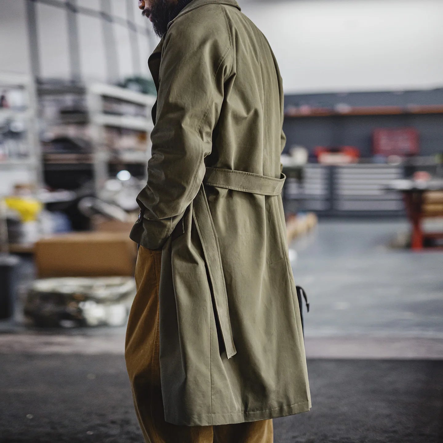 Ardenby Men’s Belted Trench Coat – Mid Length Cotton Trench Overcoat with Corduroy Collar Smart Casual Jacket