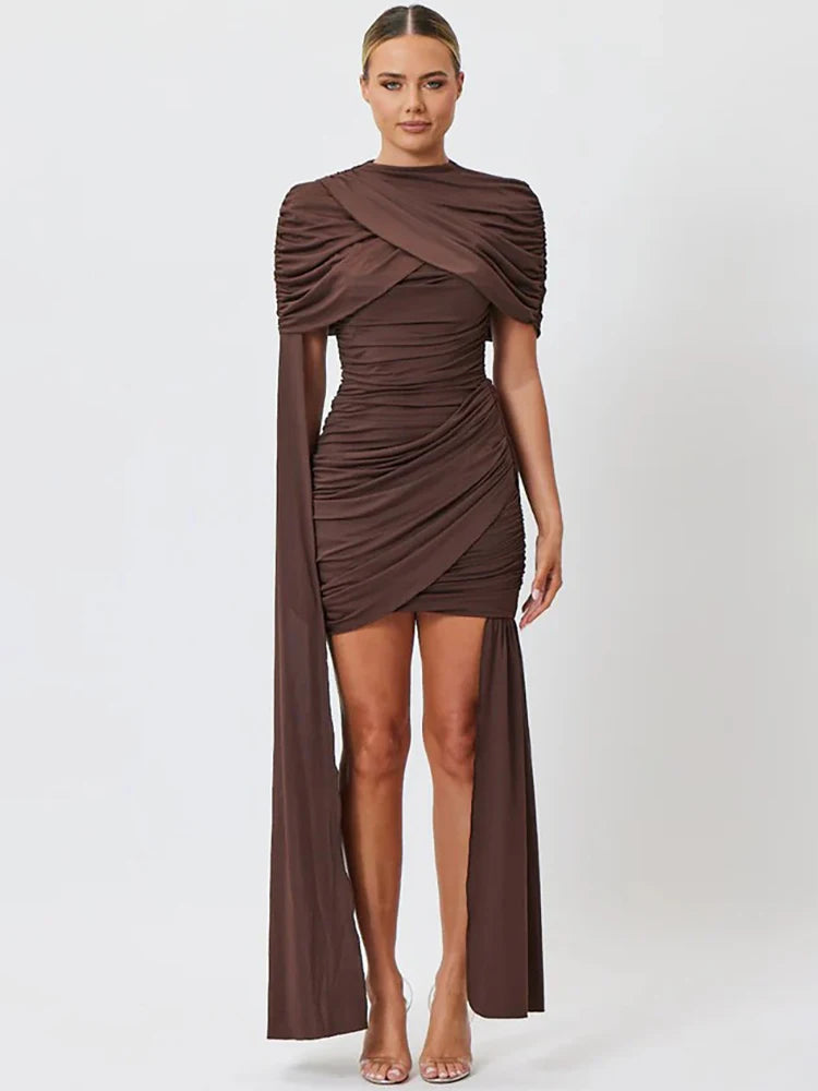 Zarelia One-Shoulder Draped Occasion Maxi Dress – Wedding Guest & Eveningwear Outfit in Short or Long Length