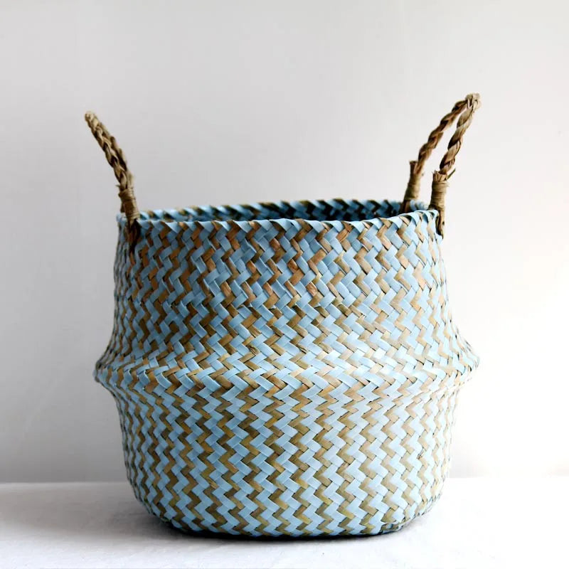 Wicker Storage Basket with Handles – Two-Tone Woven Organiser for Toys, Plants & Home Décor