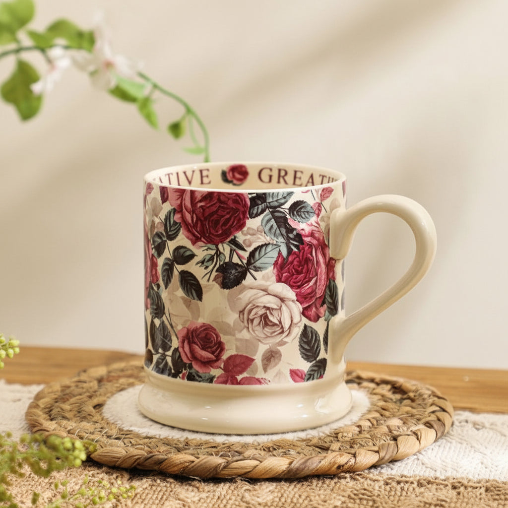 Blossom Pattern Coffee and Tea Mug – Ceramic Floral Cup 380ml Decorative Drinkware