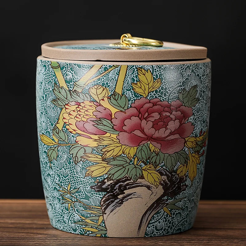 Meadow Ceramic Tea Caddy with Lid – Sealed Storage Jar