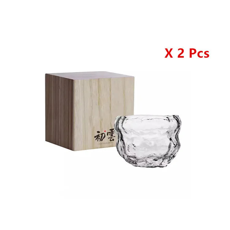Hikari Sculpted Whisky Glass – Japanese Hand-Blown Irregular Crystal Tumbler with Wooden Gift Box | Single or 2-Piece Set
