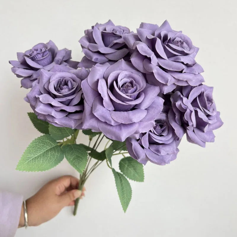 Rosara Silk Rose Bouquet – 9 Head Faux Rose Arrangement Decorative Flower Bunch