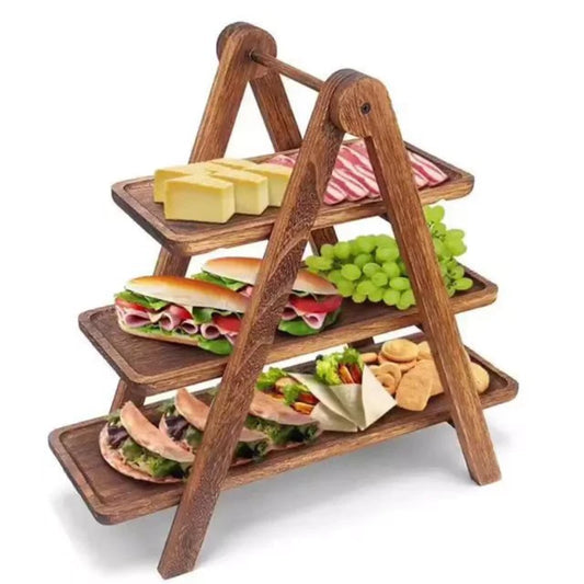 3-Tier Wooden Serving Stand – Rustic Food Display Rack for Afternoon Tea, Grazing Boards & Events