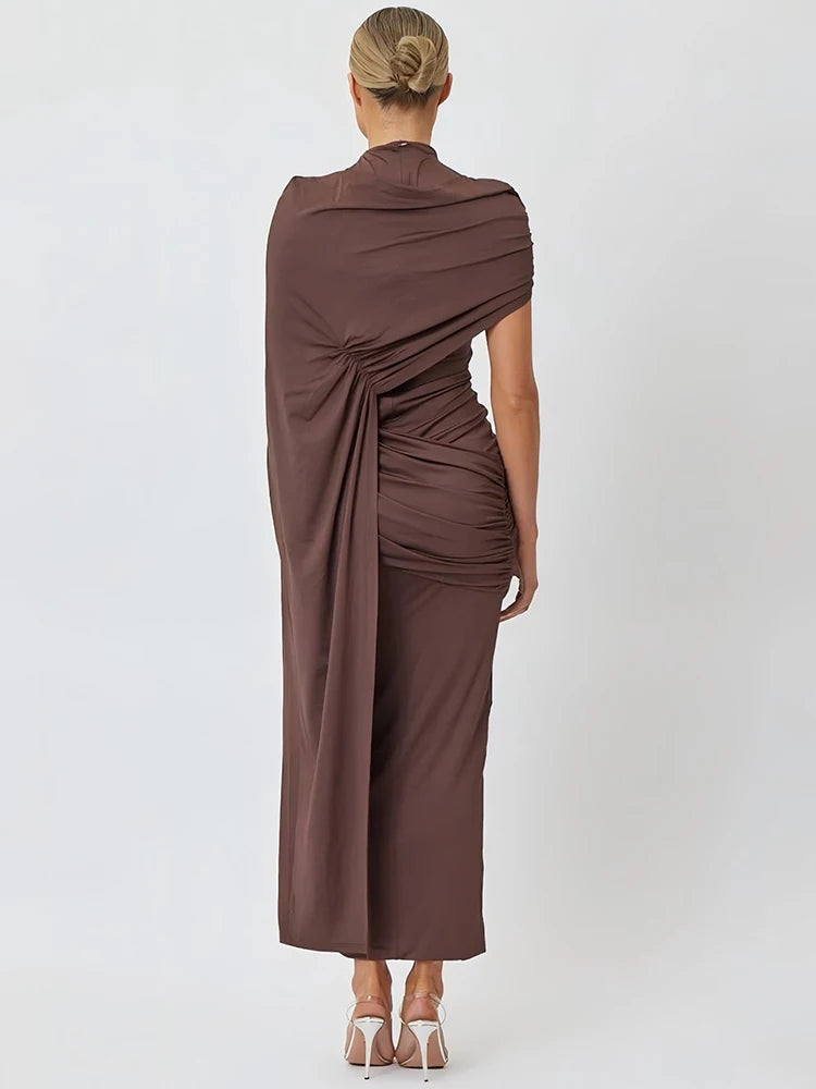 Zarelia One-Shoulder Draped Occasion Maxi Dress – Wedding Guest & Eveningwear Outfit in Short or Long Length