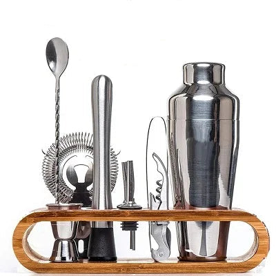Cocktail Shaker 10-Piece Set with Bamboo Stand – Stainless Steel Mixology Bar Kit for Home Entertaining & Bartending