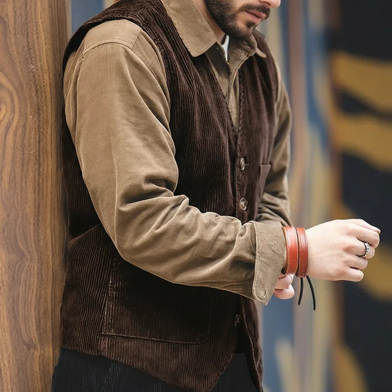 Wexley Men’s Corduroy Waistcoat – Button Front Vest with Adjustable Back Strap