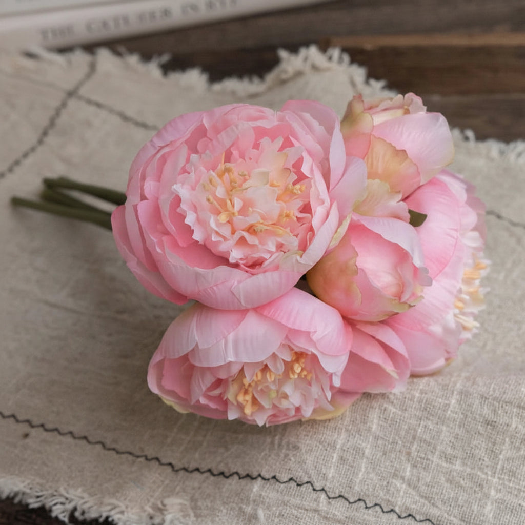 Peony Bloom Bundle – Silk Faux Peony Flower Bouquet for Vase Arrangements, Wedding Flowers and Home Décor