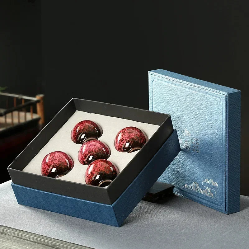 Hoshira Glazed Ceramic Tea Cup Set Gift Box – 5 Piece Small Espresso Cups for Coffee, Tea Serving and Modern Tableware Set