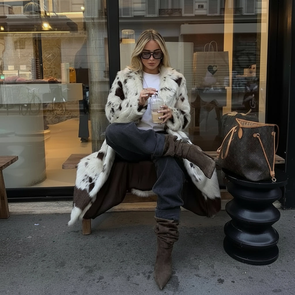 Carmisse Longline Faux Fur Coat – Women's Luxury Oversized Cow