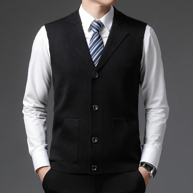 Men’s Knit Button-Up Waistcoat – Sleeveless Smart Vest for Layering, Office Wear & Formal Outfits