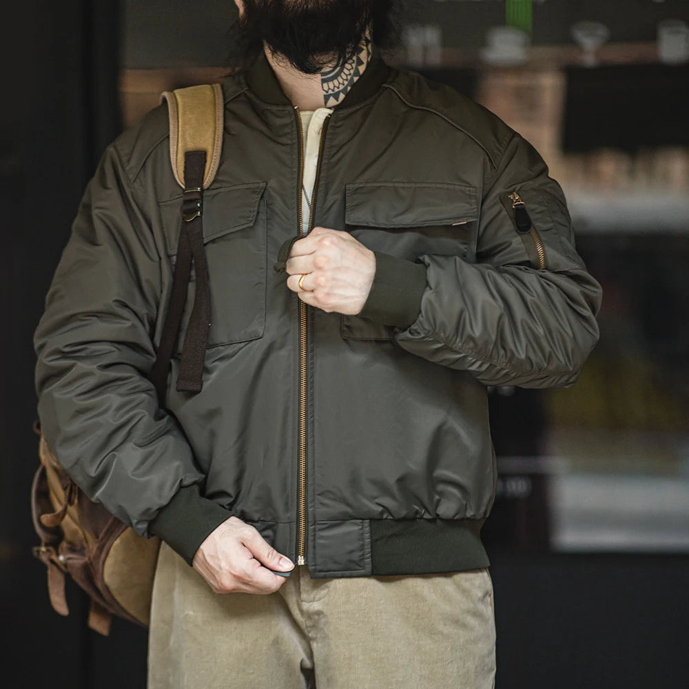 Kenswick Men’s MA1 Bomber Jacket – Classic Military Flight Jacket with Utility Pockets, Zip Front and Ribbed Trim