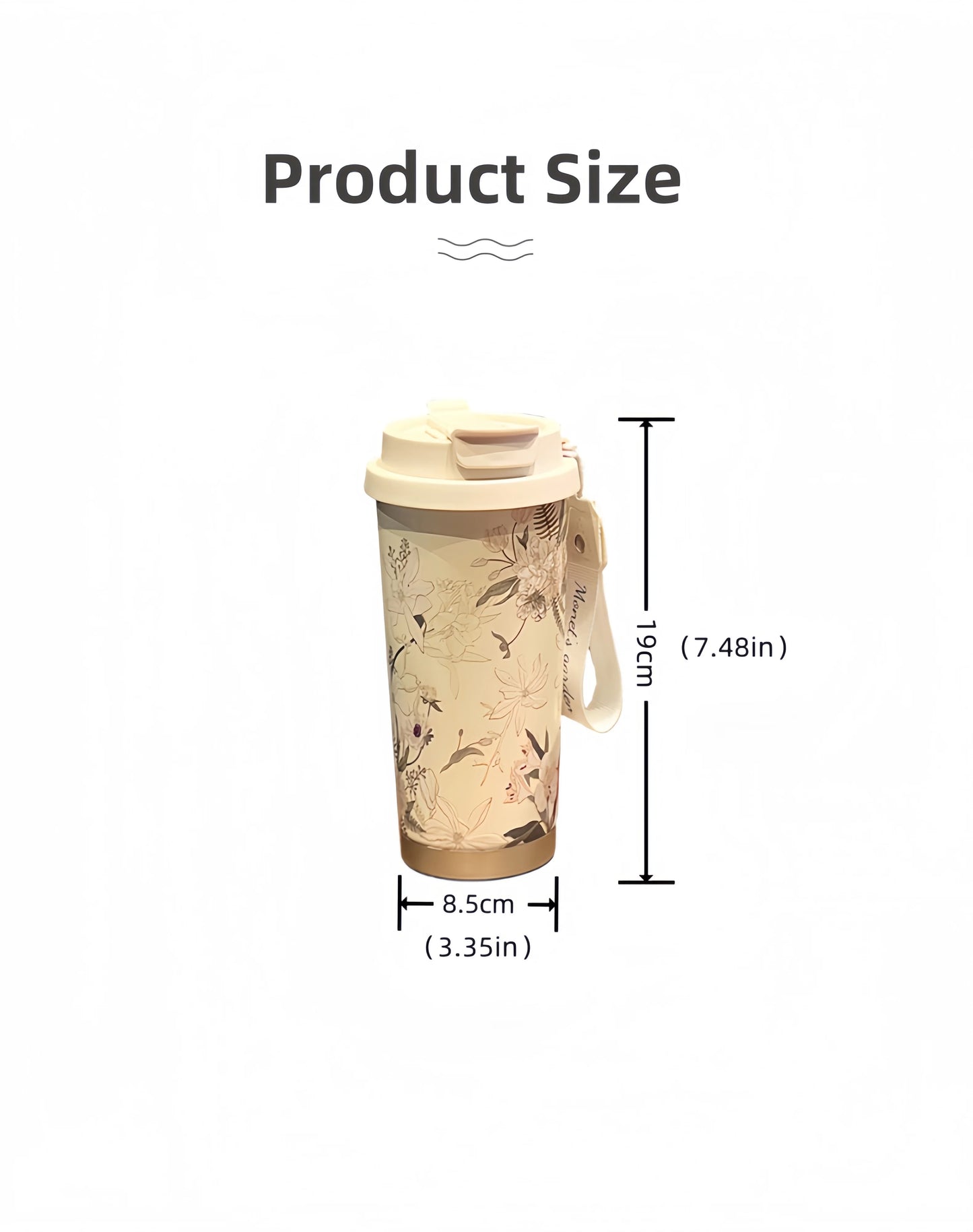Floral Stainless Steel Travel Cup with Lid & Strap – Double Wall Insulated Coffee & Tea Tumbler 500ml